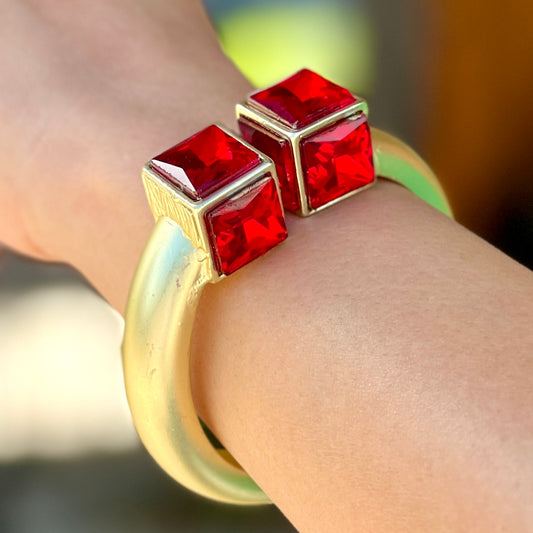 Gold Cuff With 2 Squares Red