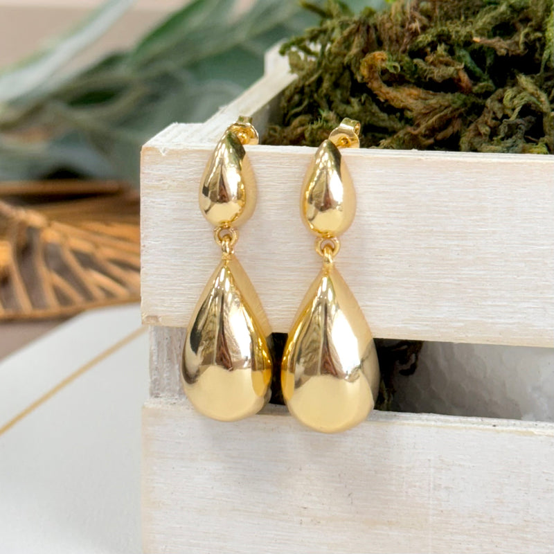 Mid Two Drops Gold Earrings