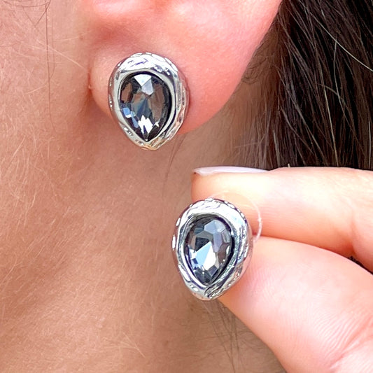 Silver Earrings Grey Droplets