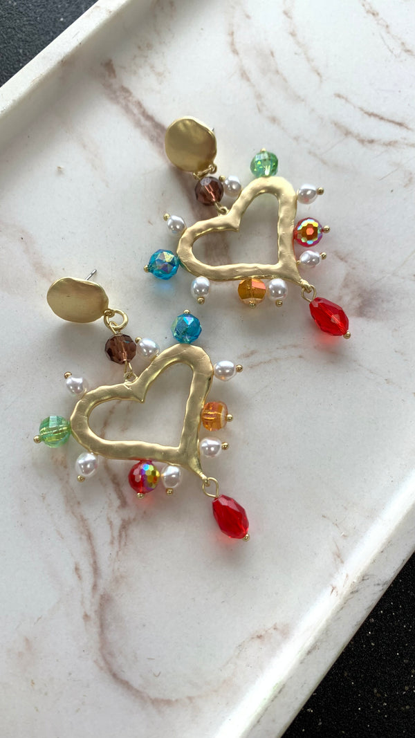 Colorful Hearts Gold Earrings