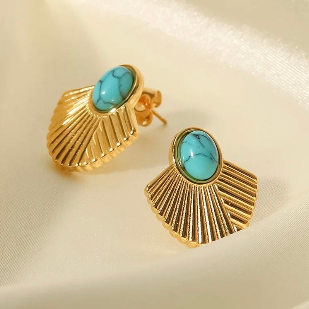 Turquoise Stone Gold Earring