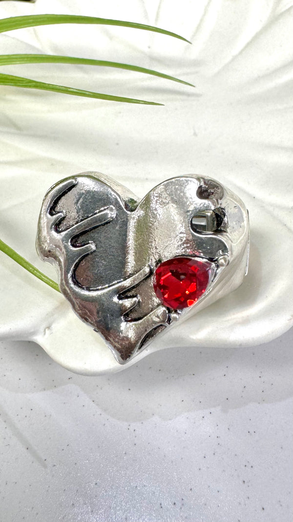 Red Quartz Heart Silver Ring