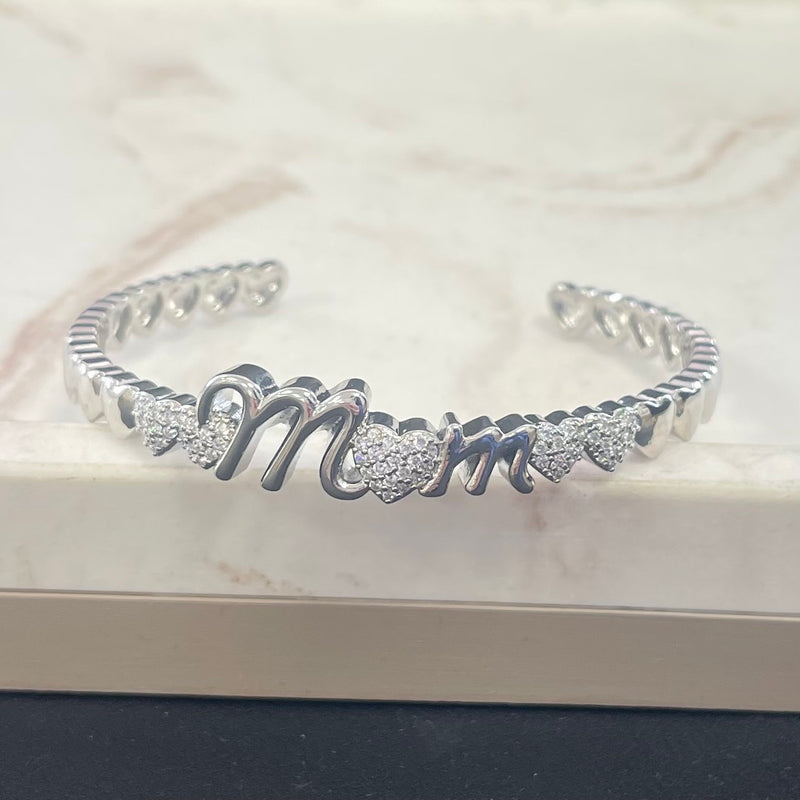 Mom Quartz Silver Cuff Bracelet
