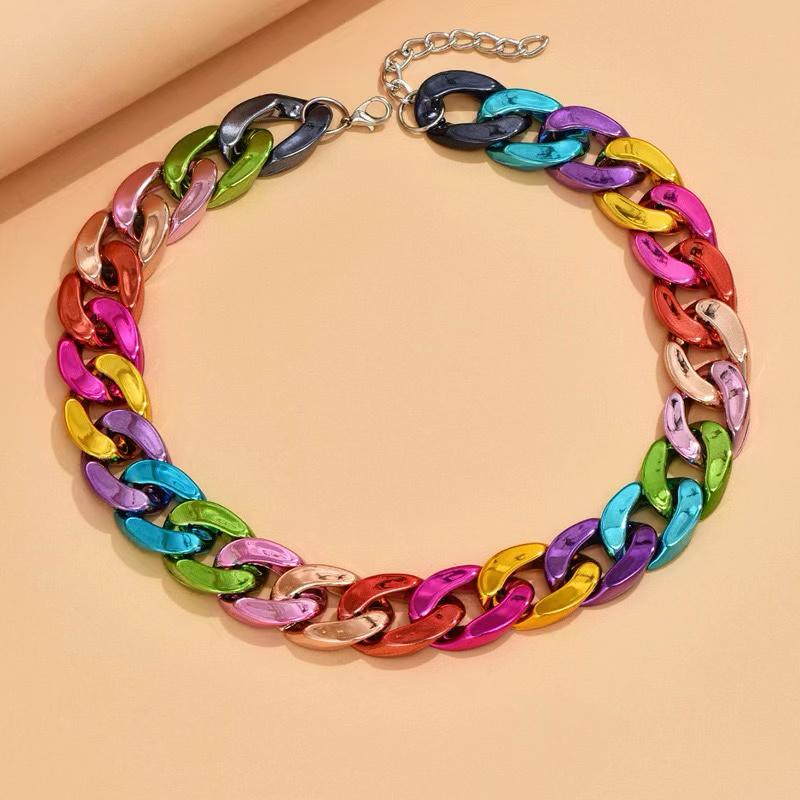 Shiny Multicolors Link Chain Necklace