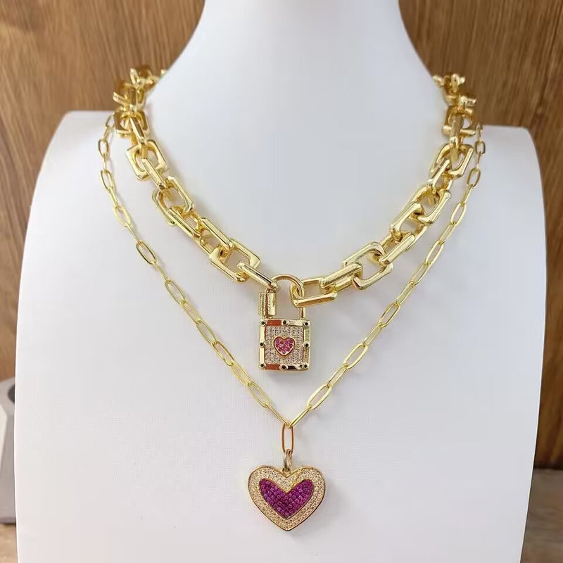 Quartz Fuchsia Heart Gold Necklace