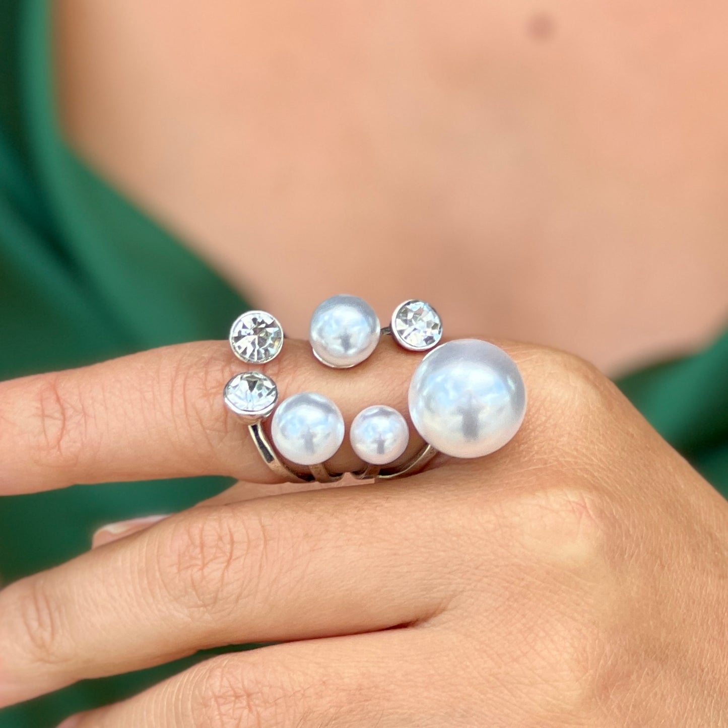 Two Side Pearl Silver Ring