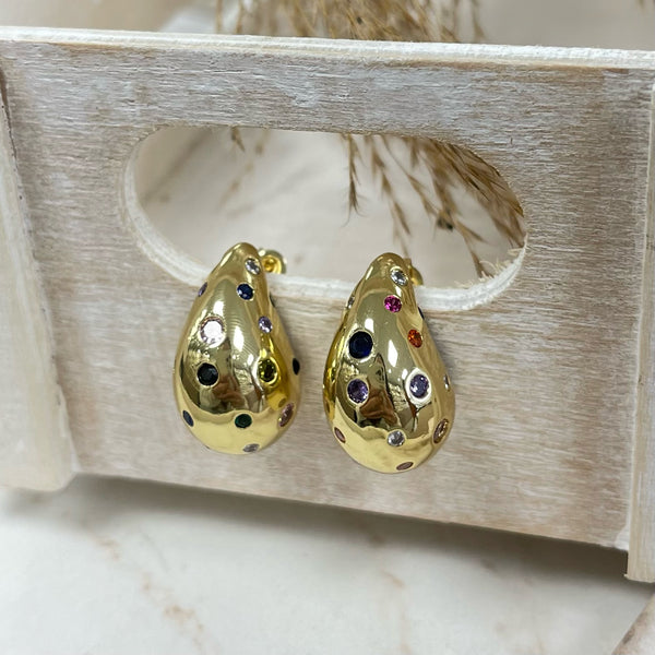 Colors Stones Gold Drops Earrings