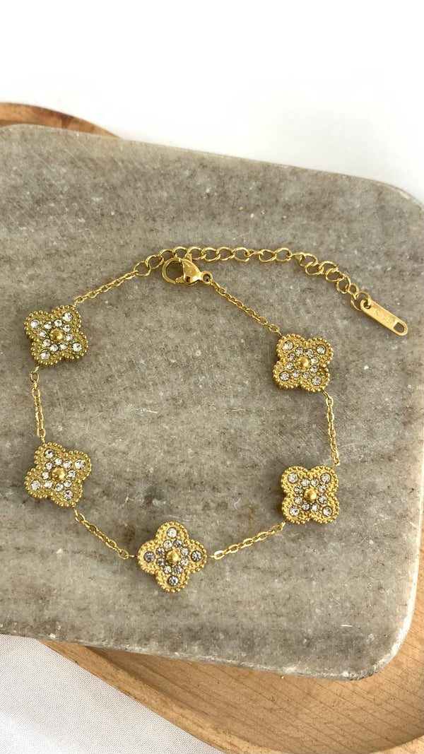 Zirconia Clover Gold Bracelet