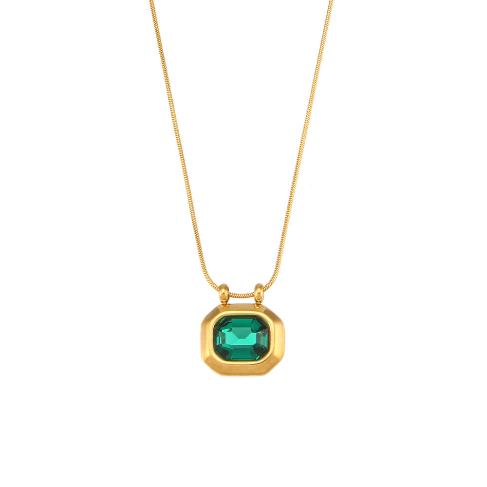 Green Rec Baguette Gold Necklace