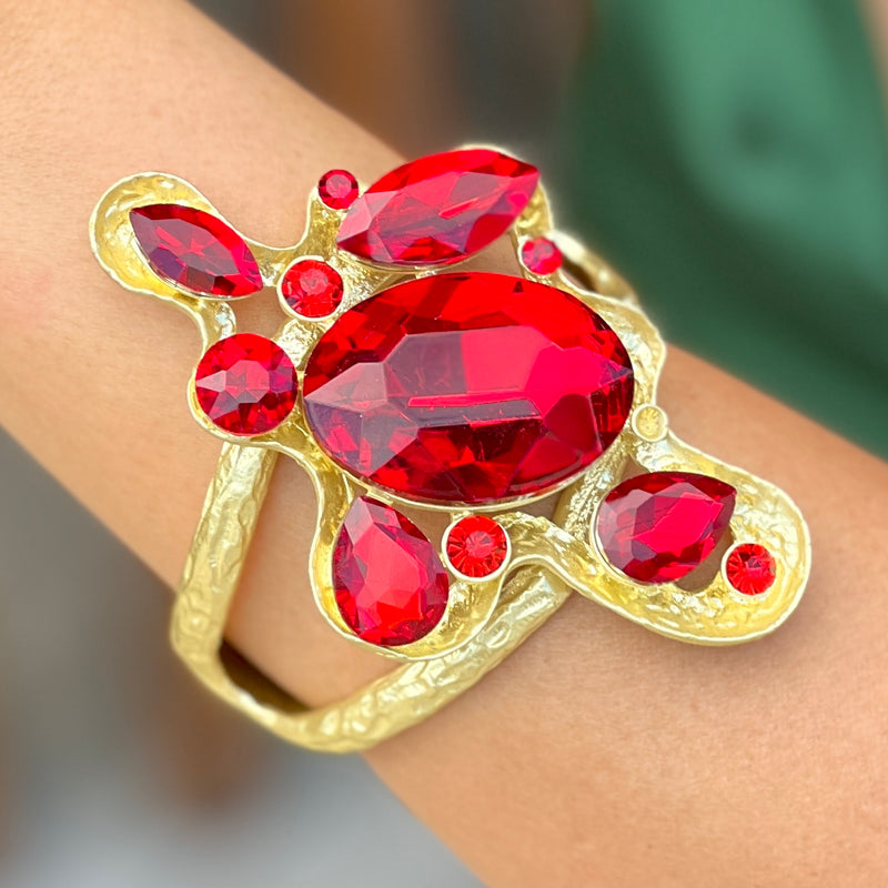 Floral Red Quartz Gold Cuff