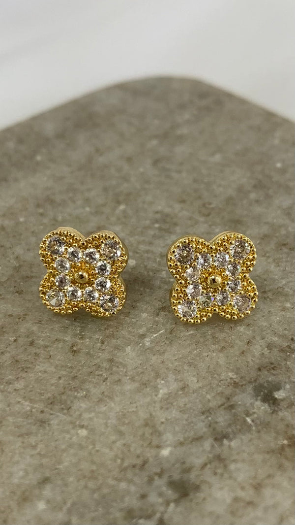 Zirconia Clover Gold Earrings