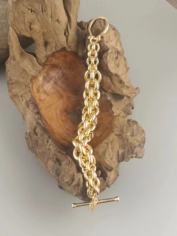 Gold Double Hoop Chain Bracelet