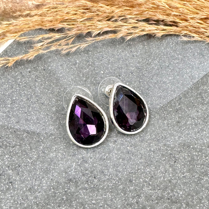 Purple Gem Stone Silver Earrings