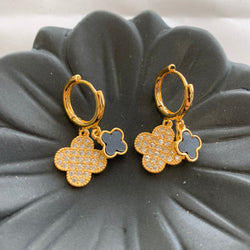 Zirconia and Black Clover Earrings