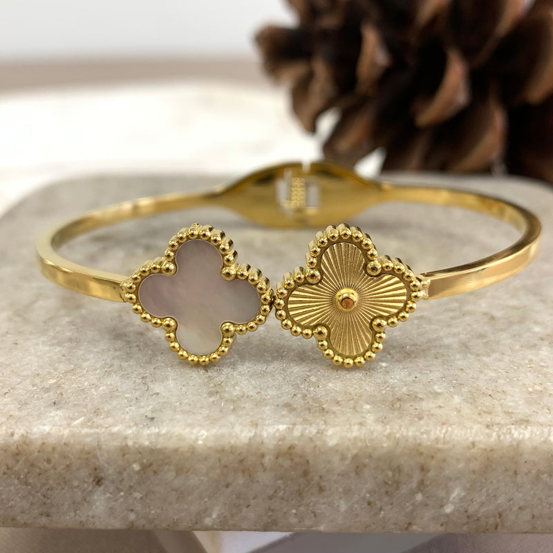 White Clover Cuff Gold Bracelet