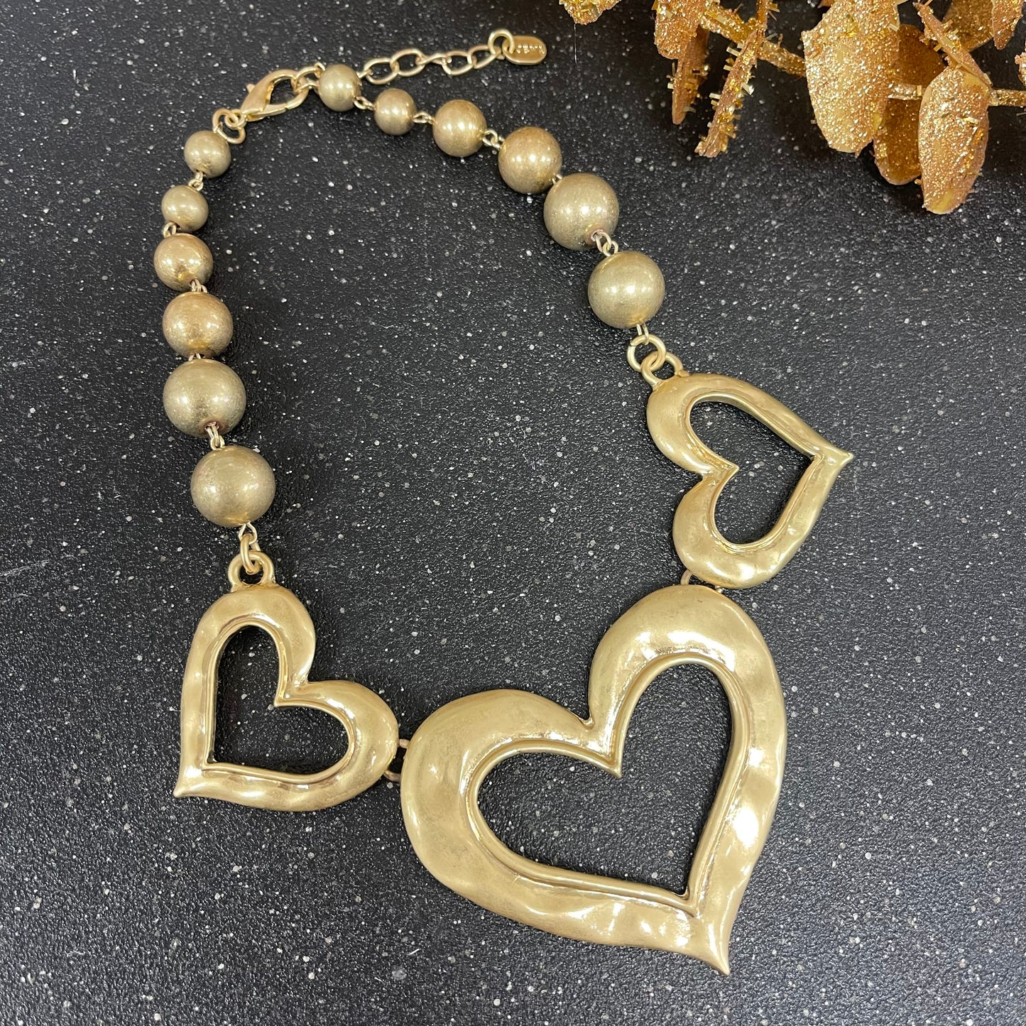 Three Hearts Gold Short Necklace