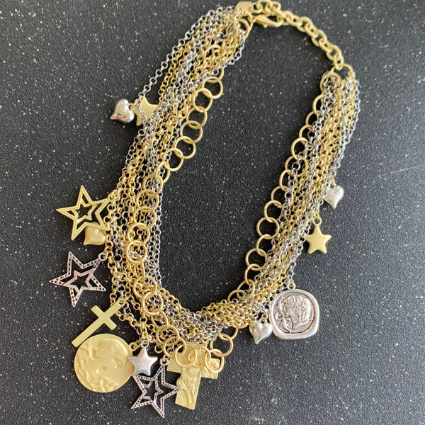 Multi Charms Two Tone Necklace