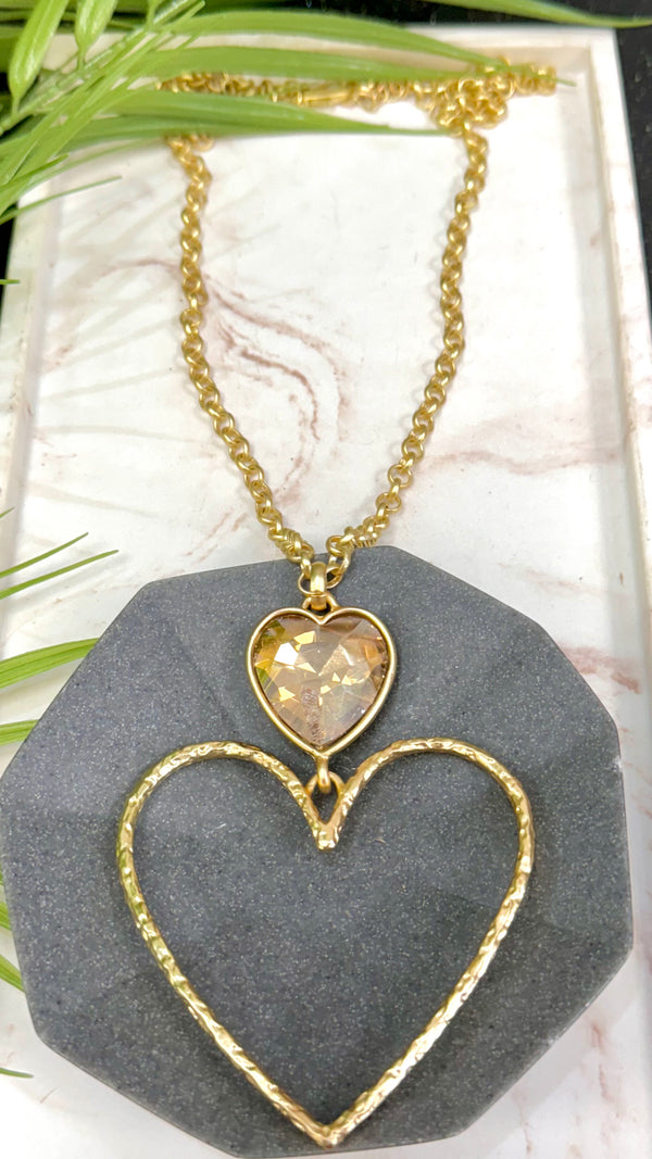 Frame Heart Gem Stone Gold Necklace