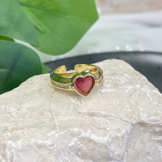 Gold Ring With Pink Quartz Heart