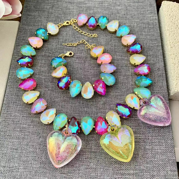 Drop Crystal With 3 Big Colors Heart