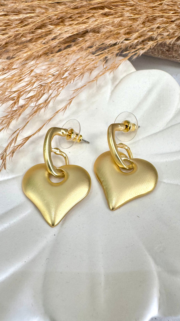 Heart Pendant Hoop Gold Earrings