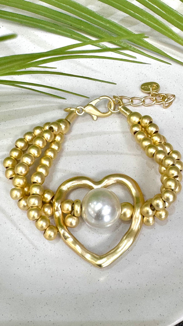 Open Heart With Pearl Gold Bracelet