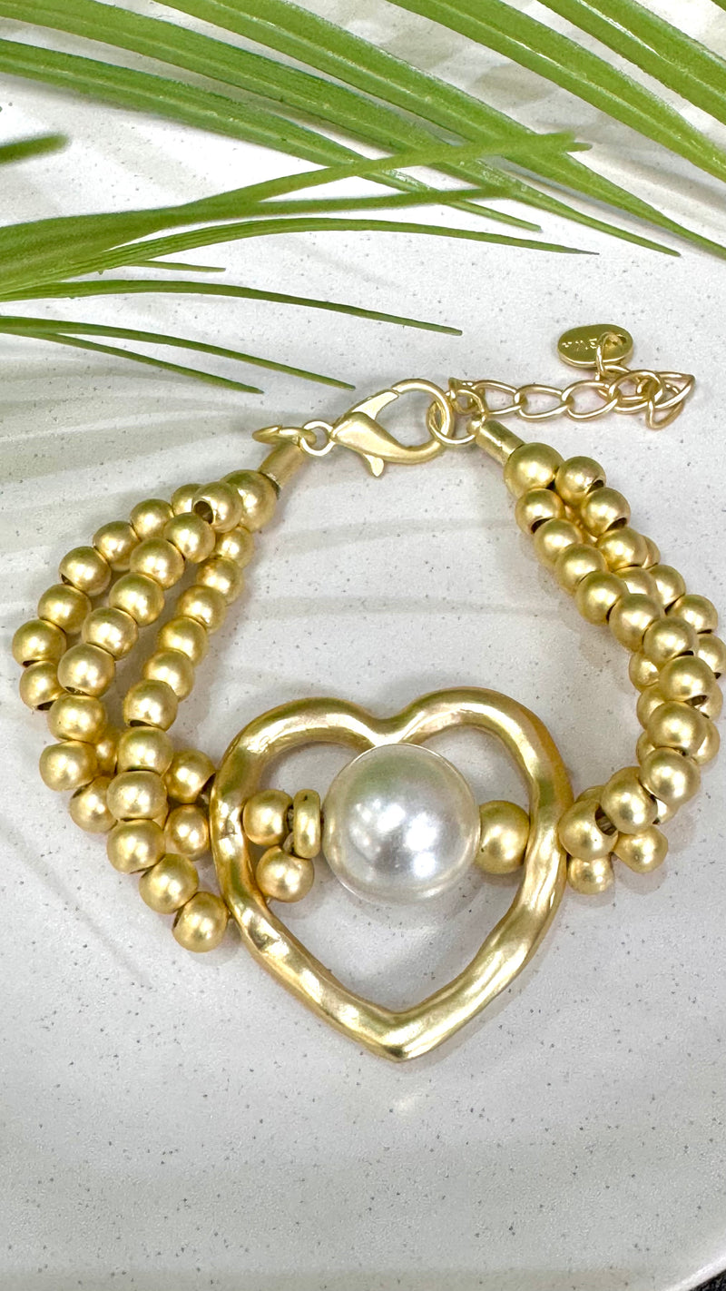 Open Heart With Pearl Gold Bracelet