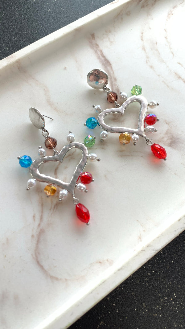 Colorful Hearts Silver Earrings