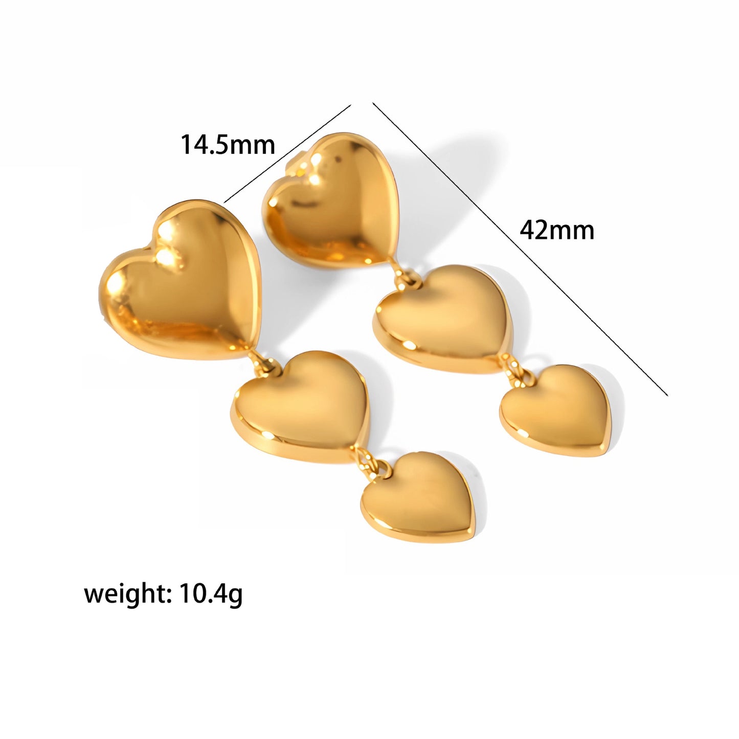 Triple Heart Gold Earrings