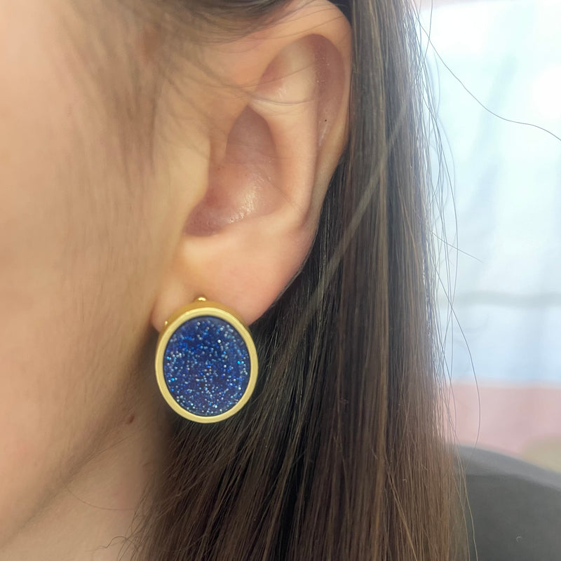 Small Glitter Blue Gold Earring