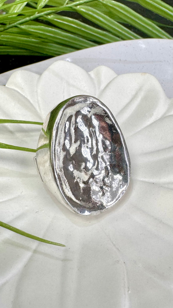 Oval Hammered Silver Ring