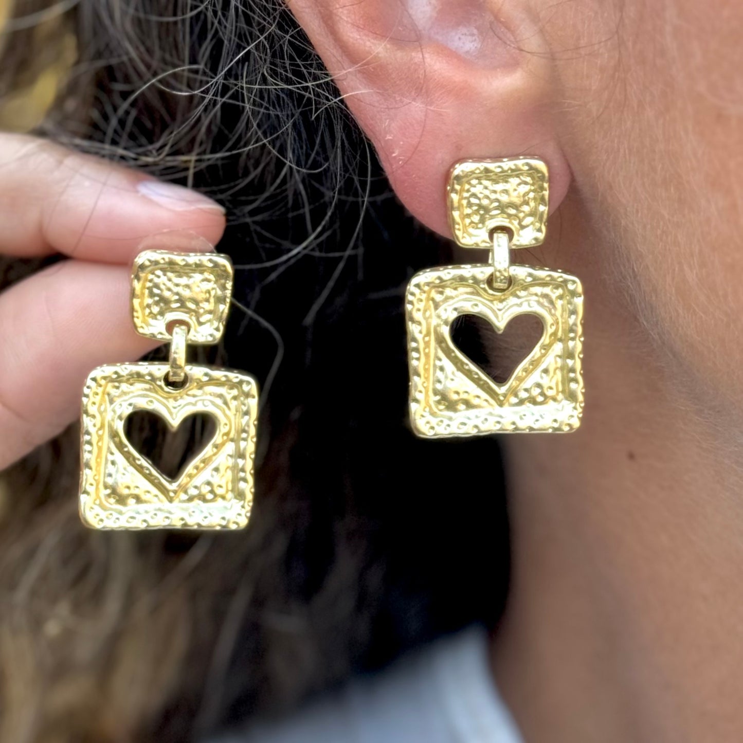 Hammered Gold Heart Earrings