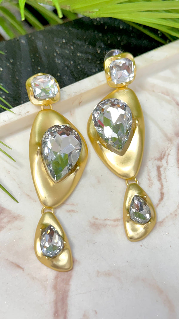 Clear Stones Gold Earrings