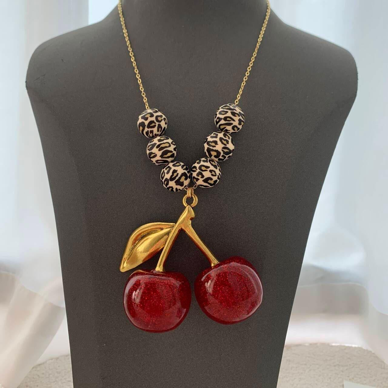 Big Cherry Leopard Beads Necklace