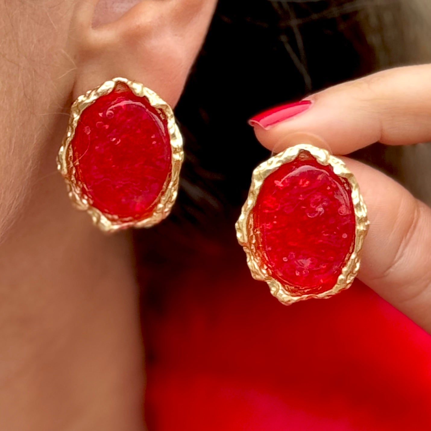 Oval Red Acrylic Earring