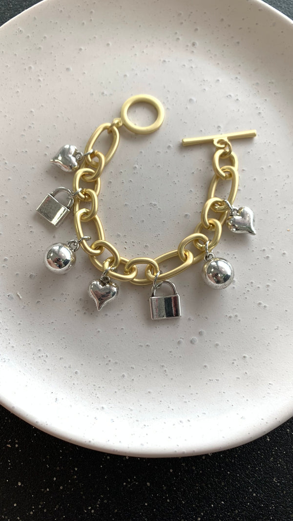 Gold Chain With Silver Charms Bracelet
