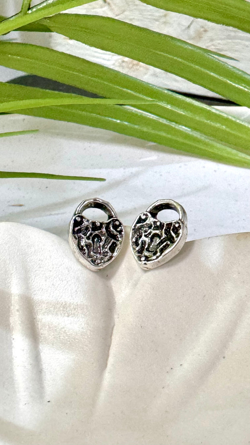 Lock Heart Silver Stud Earrings