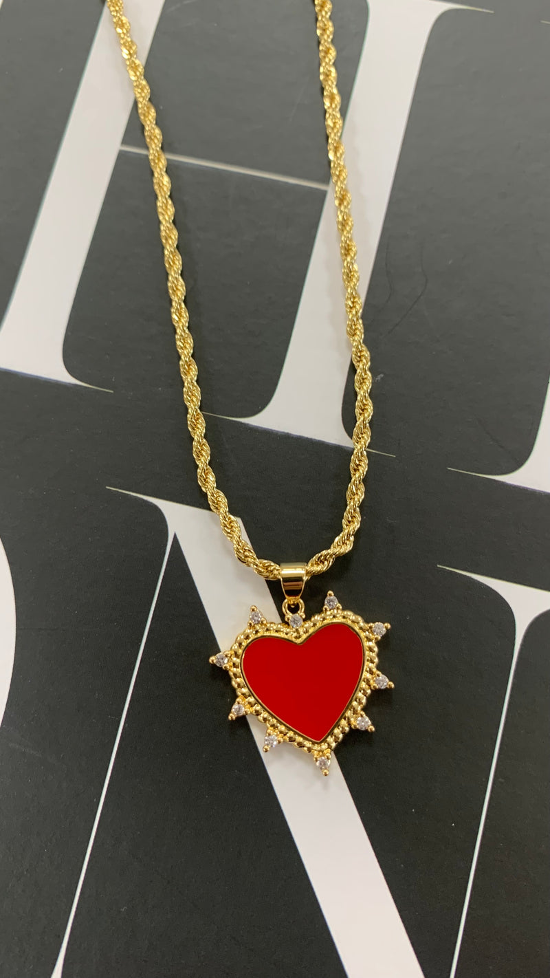 Heart Red With Borders Quartz Necklace