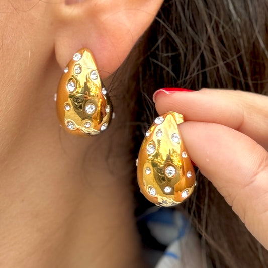 Quartz Mid Drop Gold Earrings