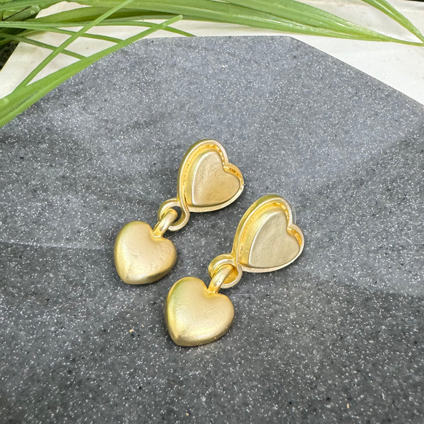 Small Double Heart Gold Earrings