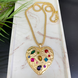 Multi Color Quartz Heart Gold Necklace