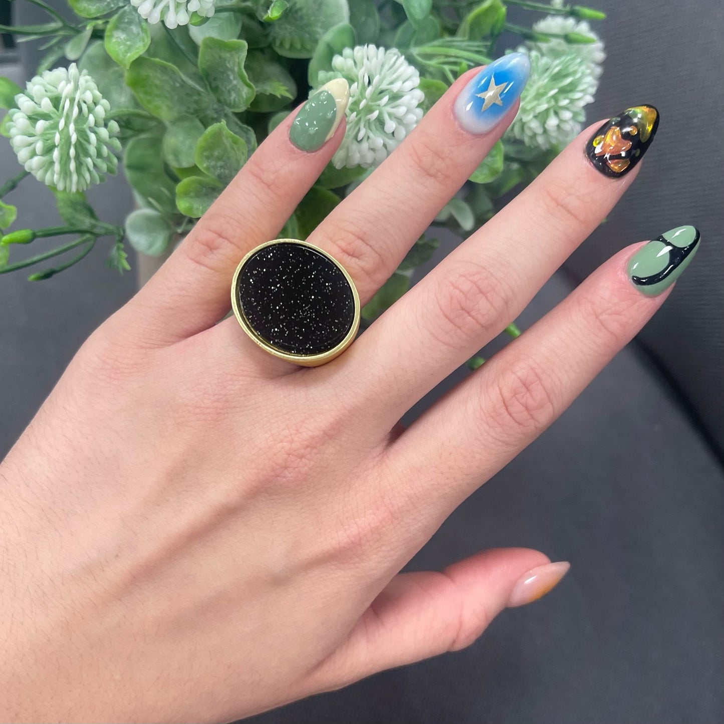 Glitter Black Gold Ring