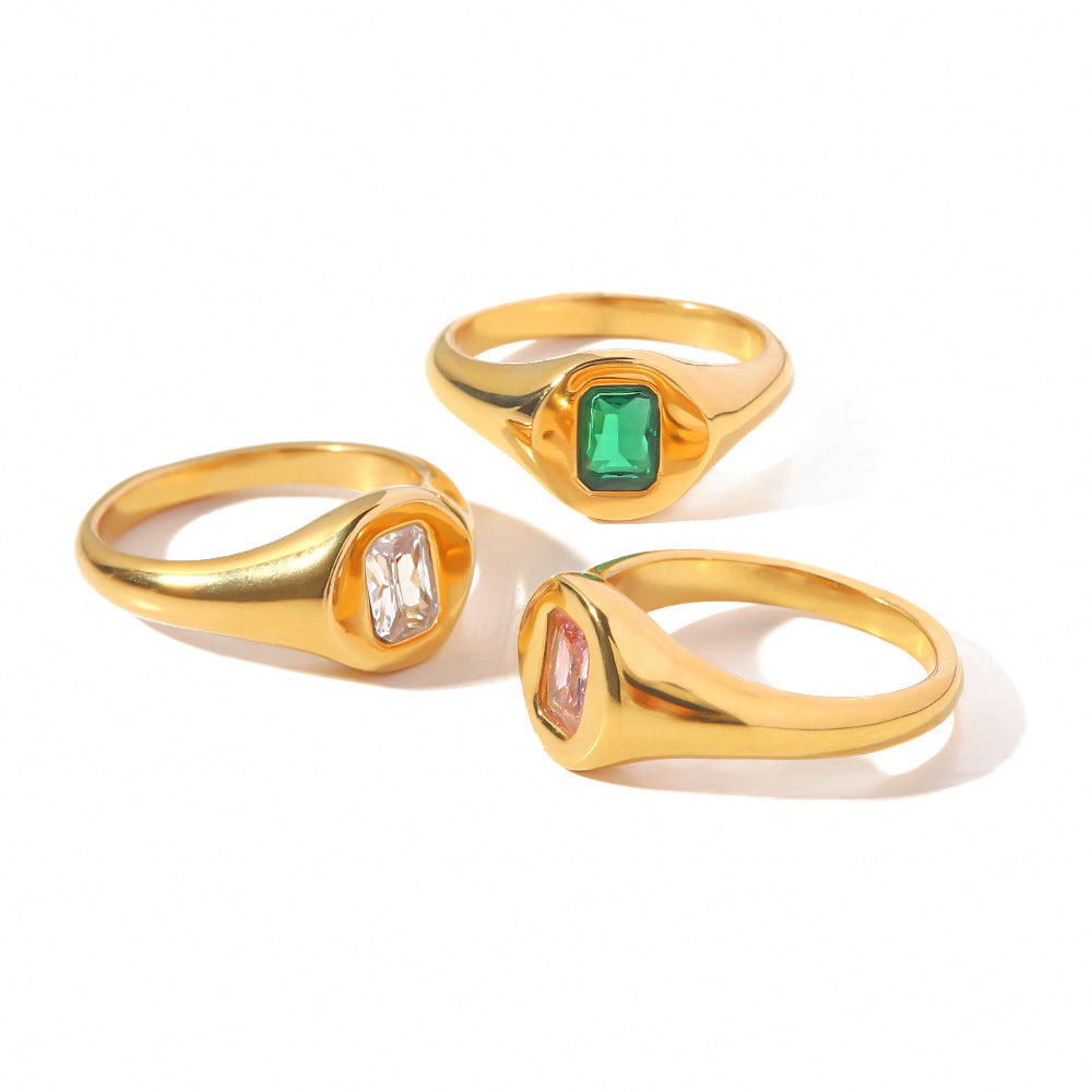 Green Baguette Gold Ring