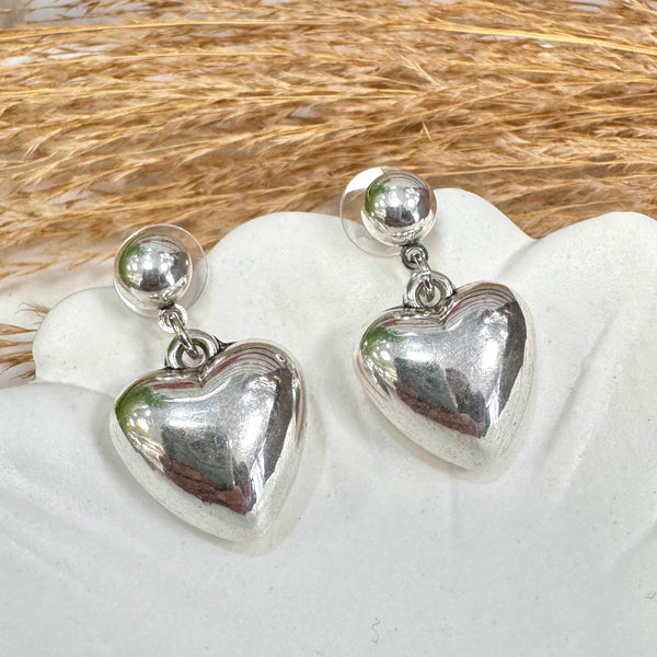 Bubble Heart Stud Silver Earrings