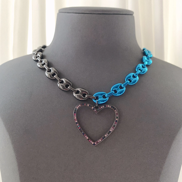 Blue and Black Heartz Quartz Chain Necklace