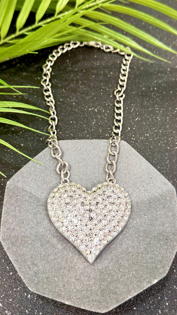 Bold Quartz Heart Silver Necklace