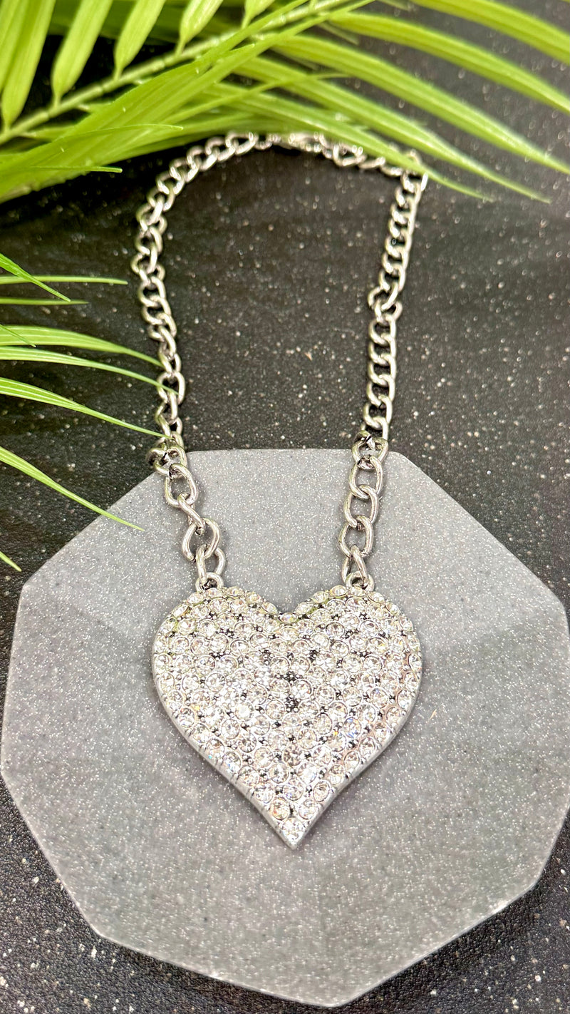 Bold Quartz Heart Silver Necklace