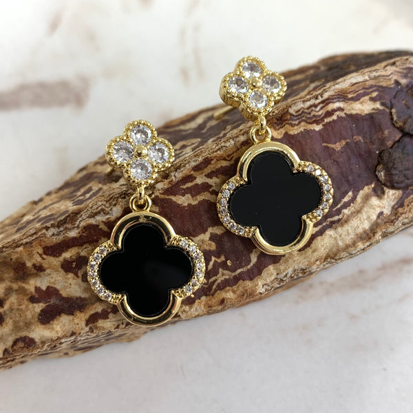 Black Clover Zirconia Gold Earrings