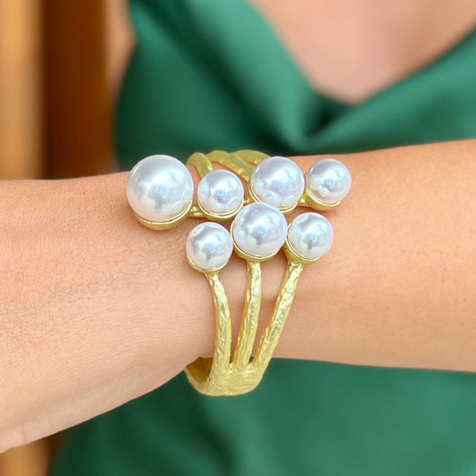 Two Side Pearls Gold Bracelet