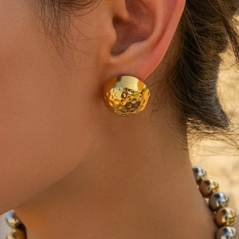 Hammered Round Gold Earrings